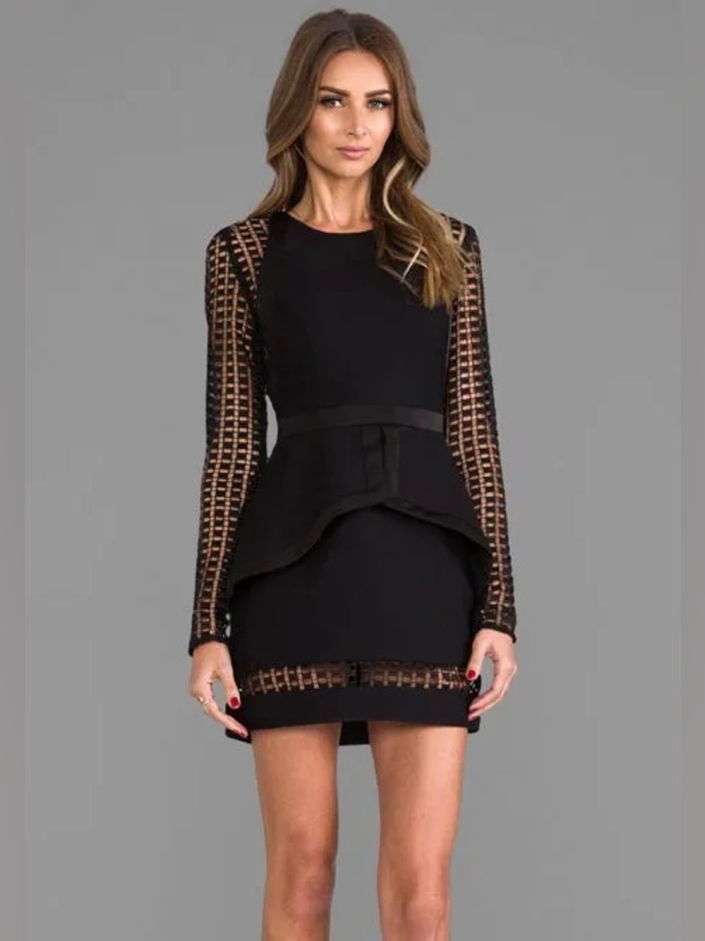 Cameo Black Long-Sleeve Peplum Mini Dress
